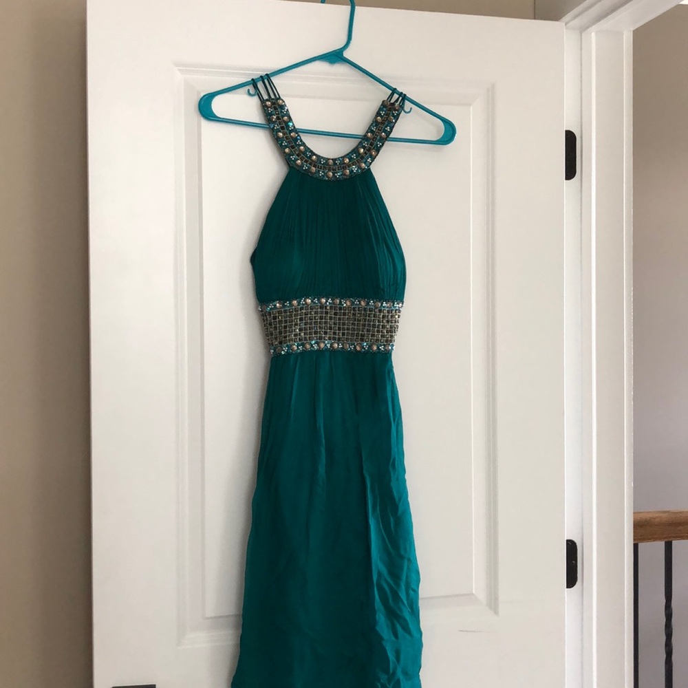 CACHE Teal Beaded Cocktail Dress